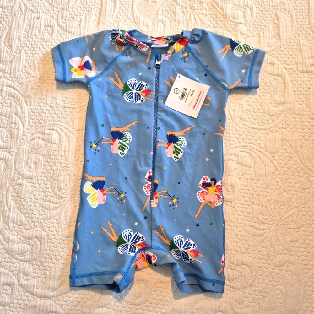 Hanna Andersson girls size 80 or 18-24 month light blue rash guard swim suit NWT
